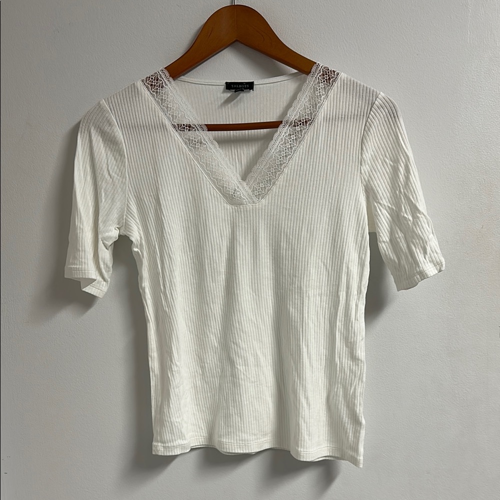 Talbots White Fitted Short Sleeve Tee